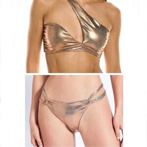 NWT Devon Windsor Wanda Rakel Bronze Boa Metallic One Shoulder Bikini Size Small
